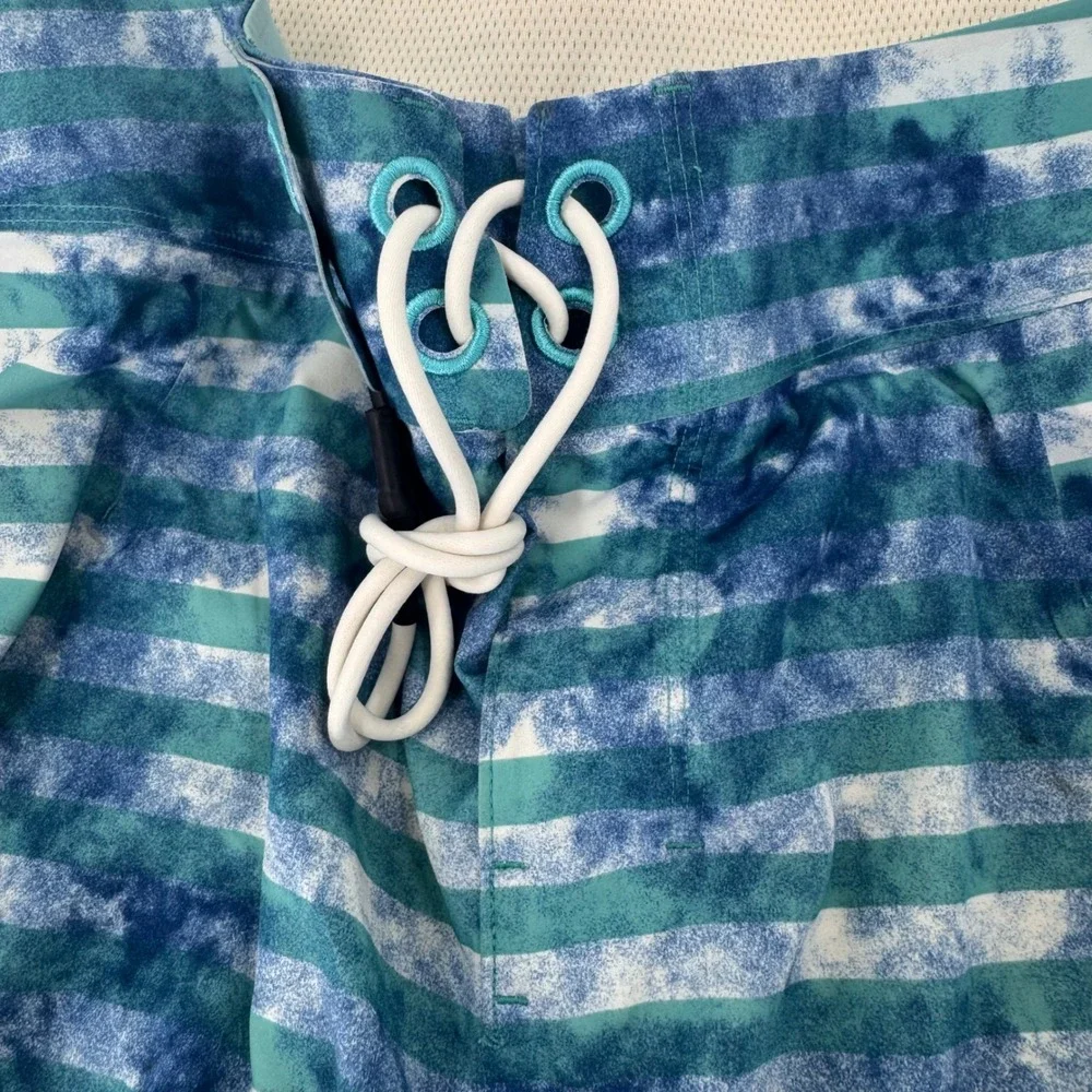 Lululemon Mens Current State Board Shorts‎ Blue Teal Striped Tie Dye Size 36